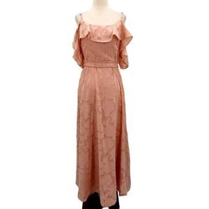 AQUA sz 12 L blush pink burnout cold shoulder midi dress NEW B150
